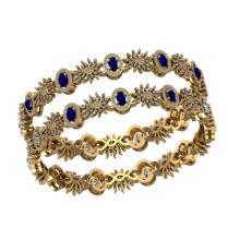 10.28 Ctw SI2/I1 Blue Sapphire And Diamond 14K Yellow Gold Bangle