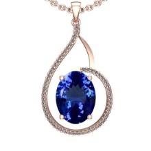 Certified 5.61 Ctw VS/SI1 Tanzanite And Diamond 14k Rose Gold Victorian Style Necklace