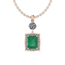 Certified 3.30 Ctw Emerald and Diamond I2/I3 14K Rose Gold Victorian Style Pendant Necklace