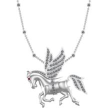 2.72 Ctw SI2/I1 Ruby and Diamond 14K White Gold Unicorn Pendant Necklace