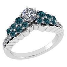 Certified 1.35 Ctw I2/I3 Treated Fancy Blue And White Diamond 14K White Gold Vintage Style Anniversa