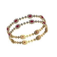 13.80 Ctw SI2/I1 Ruby And Diamond 14K Yellow Gold Bangle