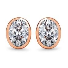 Certified 1.00 CTW Oval Diamond 14K Rose Gold Earring