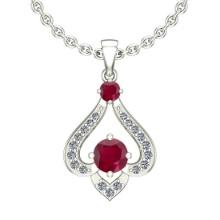 0.77 Ctw VS/SI1 Ruby And Diamond 14K White Gold Vintage Style Necklace