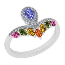 Certified 1.13 Ctw I2/I3 Multi Sapphire, tanzanite And Diamond 10K White Gold Ring