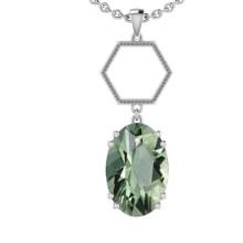 13.98 Ctw I2/I3 Green Amethyst And Diamond 10K White Gold Pendant