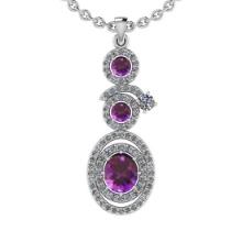 1.45 Ctw I2/I3 Amethyst And Diamond 10K White Gold Halo Pendant