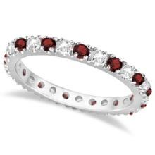 Diamond and Garnet Eternity Band Stackable Ring 14K White Gold 1.00 ctw