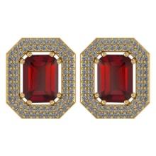 3.66 Ctw Garnet And Diamond 14k Yellow Gold Halo Stud Earring