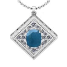 4.83 Ctw SI2/I1 Aquamarine And Diamond 14K White Gold Vintage Style Pendant Necklace