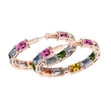 3.00 Ctw VS/SI1 Multi Stone Sapphire And Diamond 14K Rose Gold Hoop Earrings