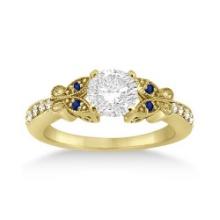 Butterfly Diamond and Sapphire Engagement Ring 14k Yellow Gold 1.20ctw