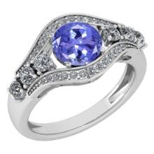 Certified 1.80 Ctw Tanzanite And Diamond Ladies Fashion Halo Ring 14K White Gold (VS/SI1) MADE IN US