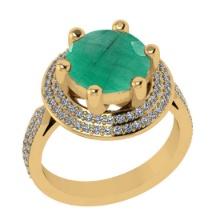 3.60 Ctw SI2/I1 Emerald and Diamond 14K Yellow Gold Engagement Halo Ring