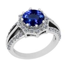 2.70 Ctw SI2/I1 Tanzanite And Diamond 14K White Gold Vintage Style Engagement Ring