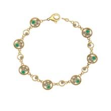 1.68 Ctw SI2/I1 Emerald and Diamond 14K Yellow Gold Bracelet