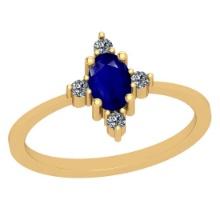 0.60 Ctw I2/I3 Blue Sapphire And Diamond 14K Yellow Gold Ring