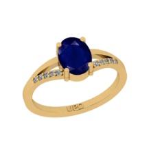 1.06 Ctw I2/I3 Blue Sapphire And Diamond 14K Yellow Gold Ring