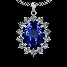 9.35 Ctw VS/SI1 Tanzanite And Diamond 10K White Gold Vintage Style Pendant