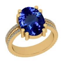 5.94 Ctw VS/SI1 Tanzanite And Diamond 18K Yellow Gold Engagement Ring