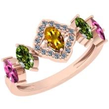 Certified 1.34 Ctw Multi Sapphire And Diamond VS/SI1 14K Rose Gold Vintage Style Ring