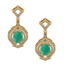 6.20 Ctw VS/SI1 Emerald And Diamond 14K Yellow Gold Dangling Earrings (ALL DIAMOND ARE LAB GROWN )