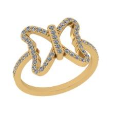 1.03 Ctw SI2/I1 Diamond 14K Yellow Gold Valentine Special Butterfly Ring