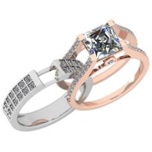 Certified 2.61 Ctw Diamond I1/I2 2 Tone 2 Pcs Engagement 14K White And Rose Gold Ring