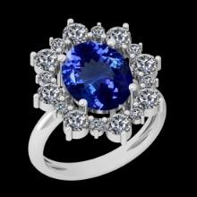 5.79 Ctw VS/SI1 Tanzanite And Diamond 10K White Gold Vintage Style Ring