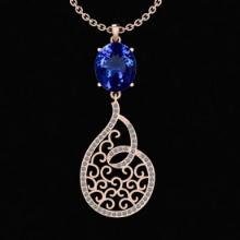 7.29 Ctw VS/SI1 Tanzanite And Diamond 10K Rose Gold Vintage Style Pendant