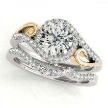 CERTIFIED 18KT TWO TONE GOLD 1.39 CTW J-K/VS-SI1 DIAMOND HALO BRIDAL SET