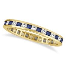 Princess-Cut Sapphire and Diamond Eternity Ring 14k Yellow Gold 1.26ctw