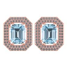 3.66 Ctw Blue Topaz And Diamond 14k Rose Gold Halo Stud Earring