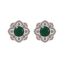 Certified 2.24 Ctw SI2/I1 Emerald And Diamond 14K Rose Gold Stud Earrings