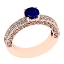 1.76 Ctw SI2/I1 Blue Sapphire and Diamond 14K Rose Gold Engagement Halo Ring