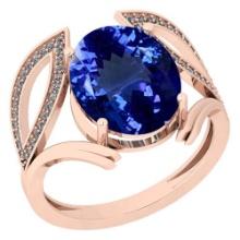Certified 5.46 Ctw VS/SI1 Tanzanite and Diamond 14K Rose Gold Vintage Style Ring