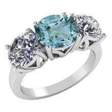 Certified 1.60 CTW Genuine Aquamarine And Diamond 14K White Gold Ring