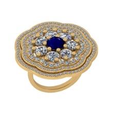 4.11 Ctw SI2/I1 Blue Sapphire And Diamond 14K Yellow Gold Cocktail Ring