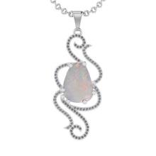 3.97 Ctw SI2/I1 Opal and Diamond 14K White Gold Pendant Necklace