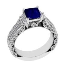 2.11 Ctw SI2/I1 Blue Sapphire and Diamond 14K White Gold Engagement Ring