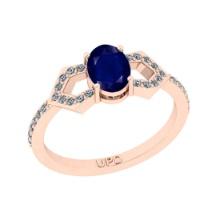 0.93 Ctw I2/I3 Blue Sapphire And Diamond 14K Rose Gold Ring
