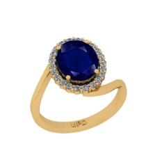 2.80 Ctw I2/I3 Blue Sapphire And Diamond 14K Yellow Gold Engagement Halo Ring