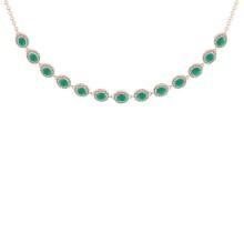 11.30 Ctw VS/SI1 Emerald And Diamond 14K Rose Gold Girls Fashion Necklace (ALL DIAMOND ARE LAB GROWN
