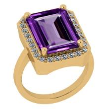 Certified 5.74 Ctw Amethyst And Diamond I1/I2 14K Yellow Gold Vintage Anniversary Ring