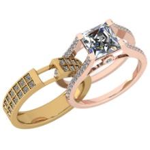 Certified 2.61 Ctw Diamond SI2/I1 2 Tone 2 Pcs Engagement 14K Rose And Yellow Gold Ring