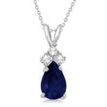 Pear Sapphire and Diamond Solitaire Pendant 14k White Gold 0.75ctw