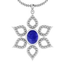 Certified 3.50 Ctw Tanzanite 14K White Gold Victorian Style Pendant