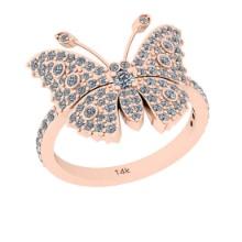 0.88 Ctw Si2/i1 Diamond 14K Rose Gold Creature butterfly Ring