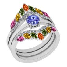 Certified 2.09 Ctw I2/I3 Multi Sapphire, tanzanite And Diamond 10K White Gold Band Ring