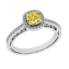 1.18 Ctw Gia certified Natural Light Fancy Yellow And White Diamond 14K White Gold Engagement Ring